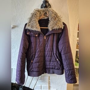 Aeropostale Purple Puffer Jacket with Faux Fur Collar